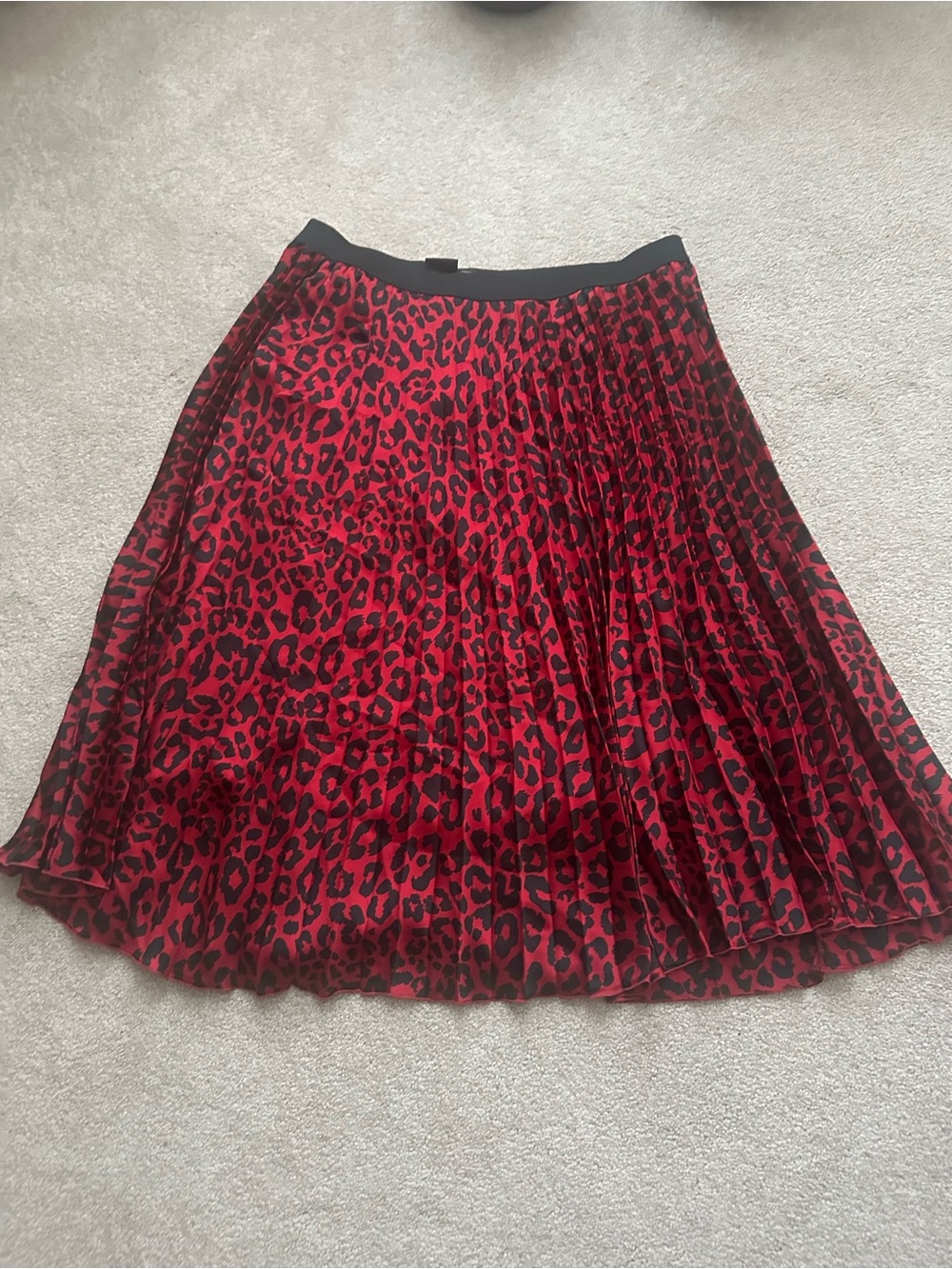 Pleated Red Leopard Print Midi Skirt